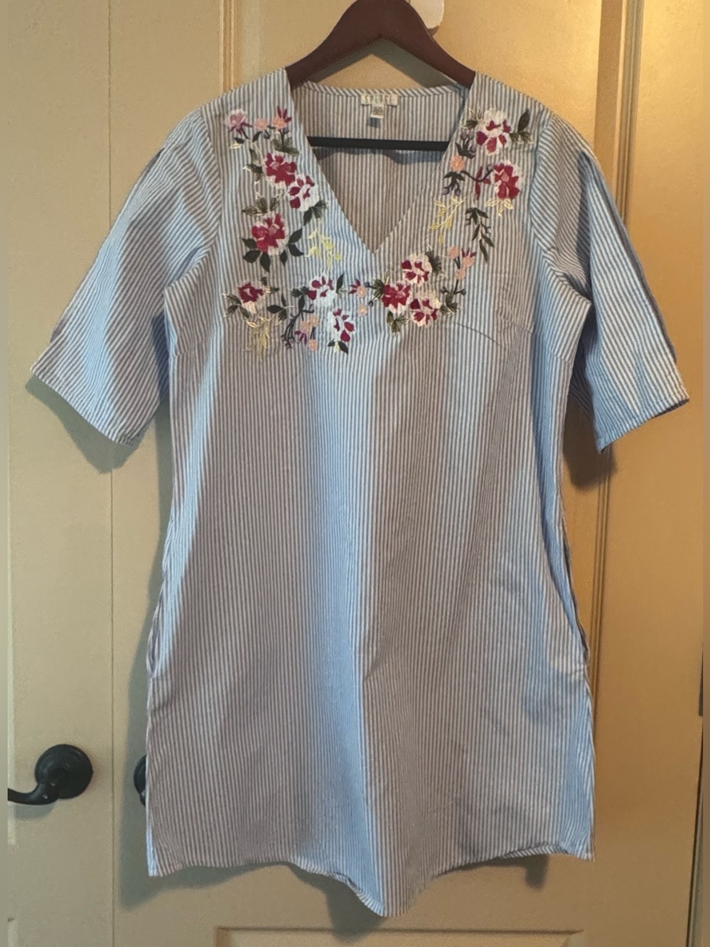 Spense Cotton Blue and White Striped Tunic Dress